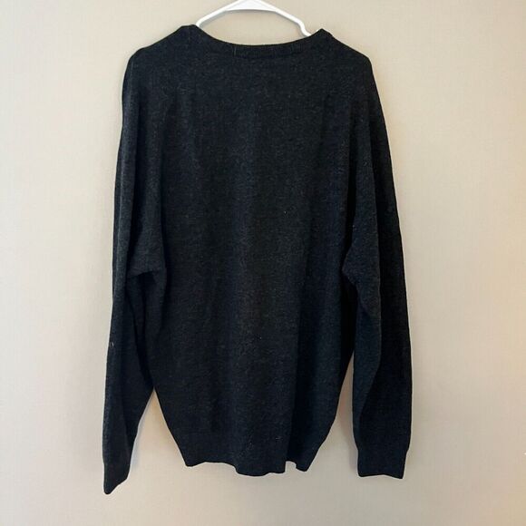 L L Bean Men Black Pullover Sweater XL V Neck Long Sleeve Classic Fit Lambs Wool - Picture 3 of 5